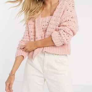 NWT MNG Pointelle knit cardigan and knit top set